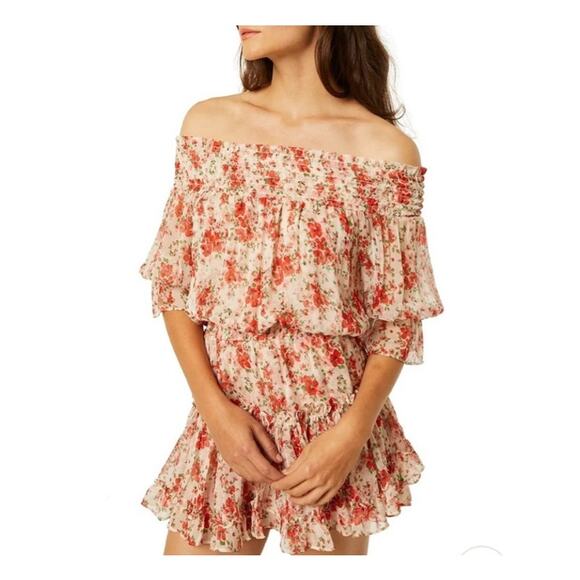 Misa Darla Poppy Floral Mini Dress Large Red Ruffle Romantic Feminine Coquette - Picture 15 of 16